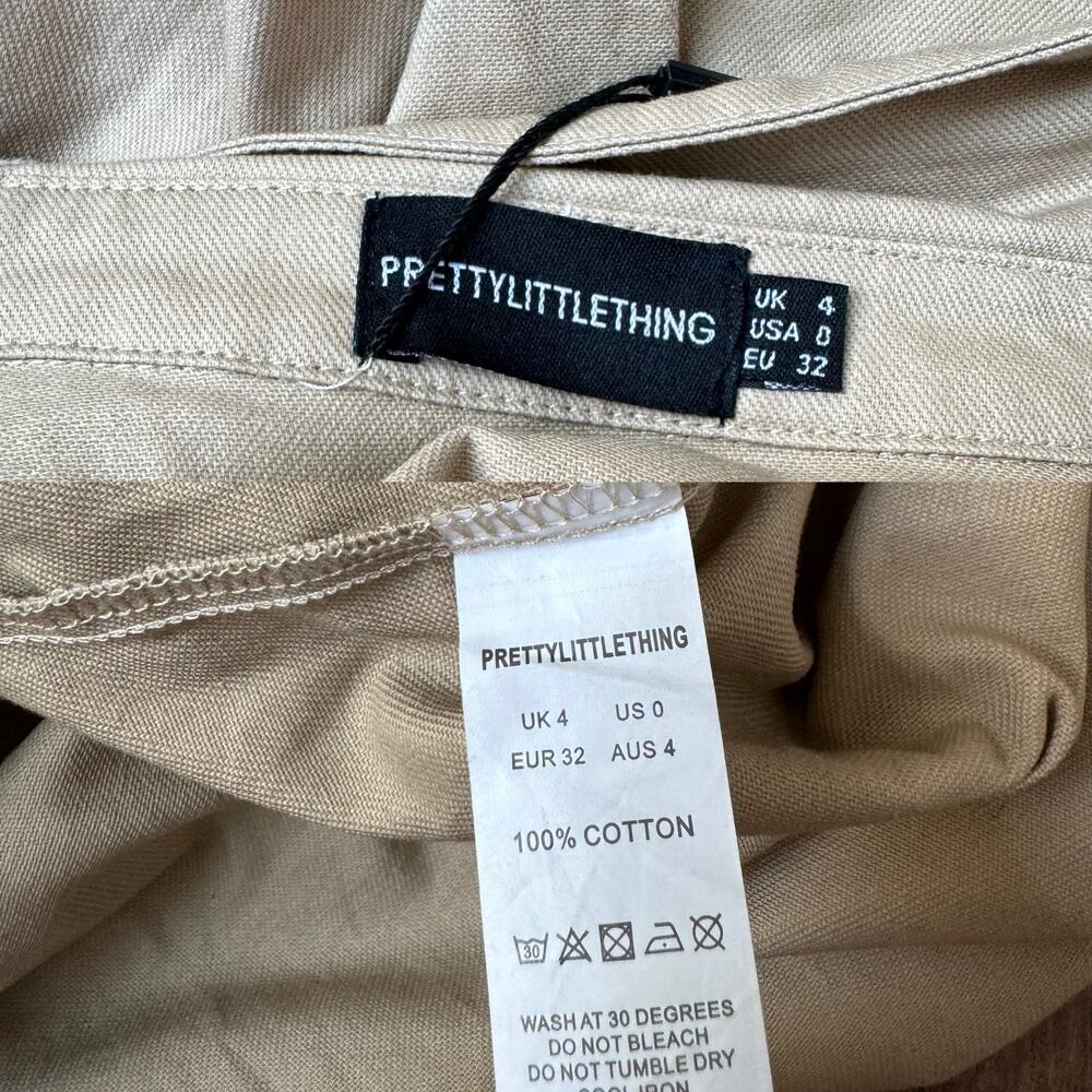 NWT Pretty Little Thing Fawn Khaki Utility Tie Waist Shirt Dress Women's Small - Picture 13 of 13